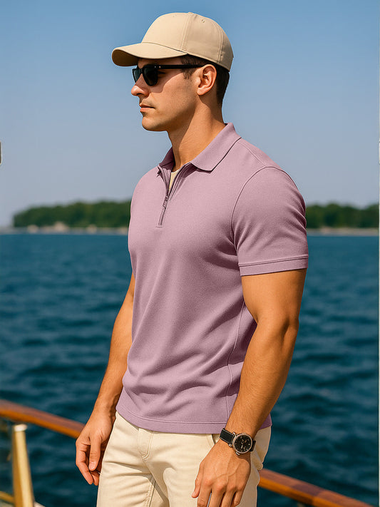 Zephyr Pique Plain Regular Fit Zipper Polo T-shirt