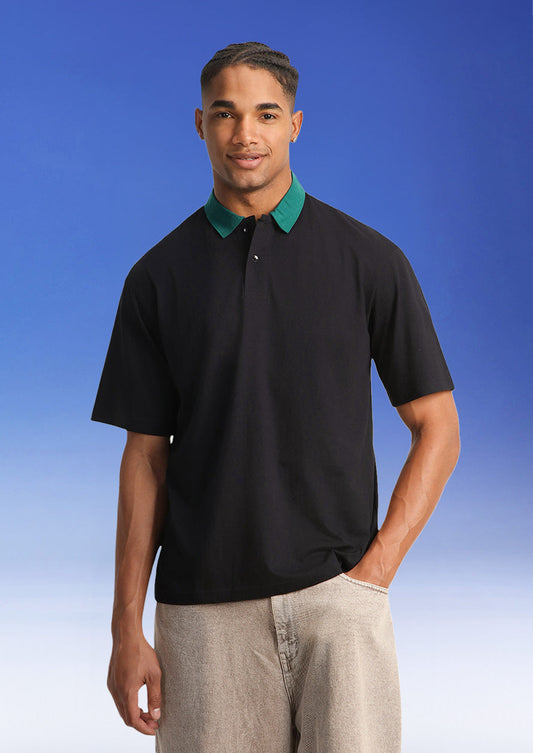 Black Plain Oversized Polo T-shirt