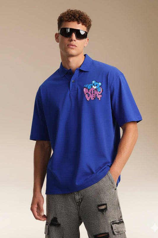 Introvert Blue Oversized Polo T-shirt