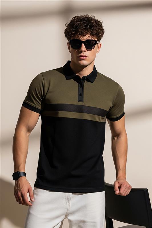 Olive Polo Colorblock Regular Fit Polo T-shirt